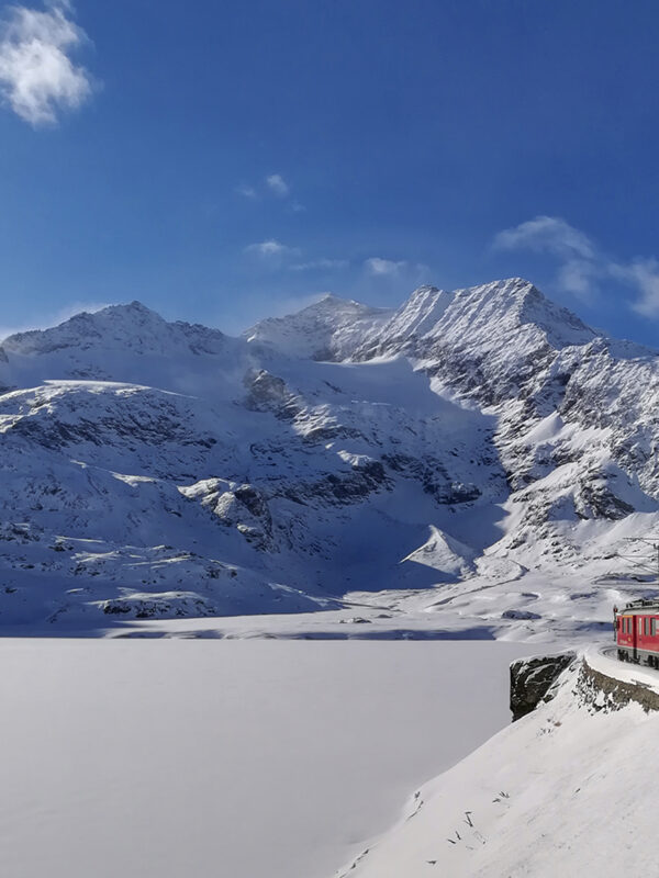 In trenino del Bernina sulle Alpi con la guida
